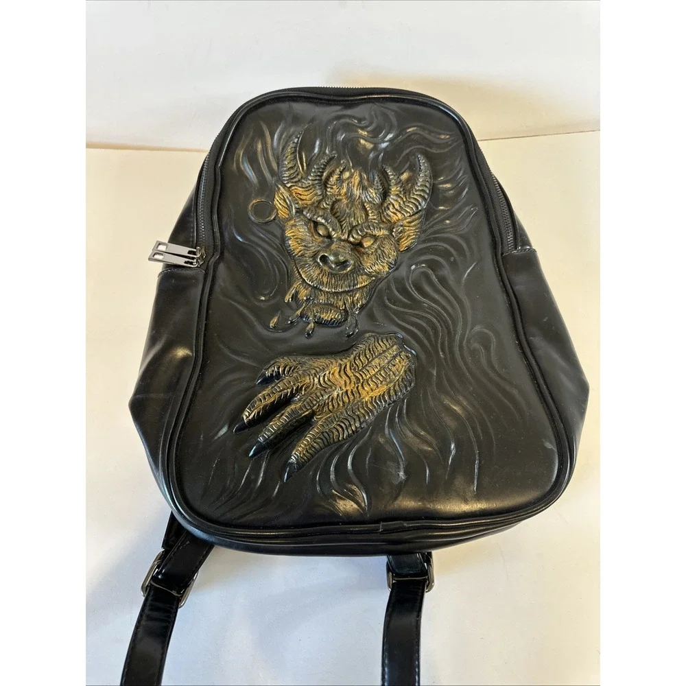 3D Embossed Dragon Backpack Gothic Horned Gargoyle Demon Face Punk Dark Fantasy